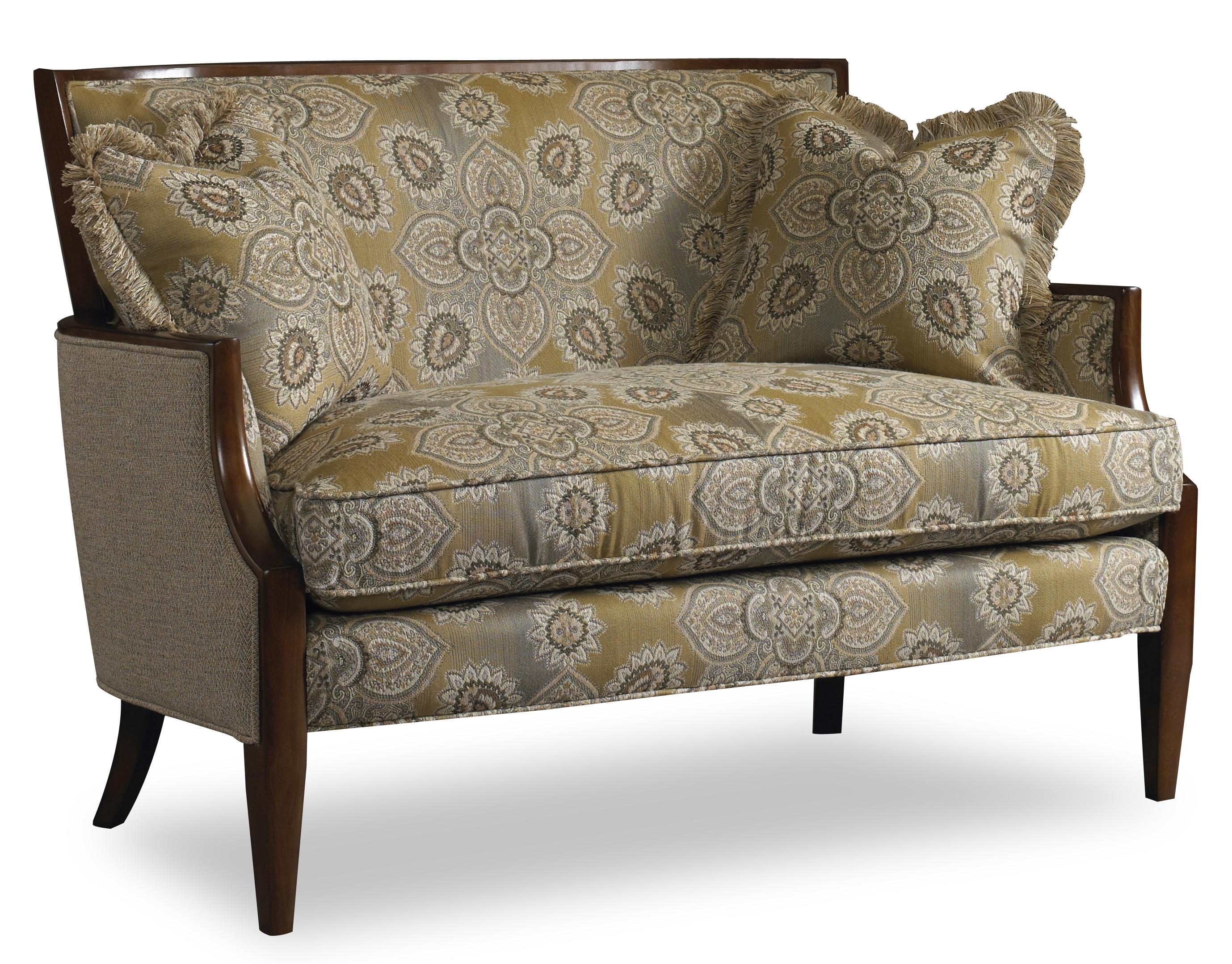 Sam Moore Nadia Contemporary Settee with Sloped Arms and Exposed Wood